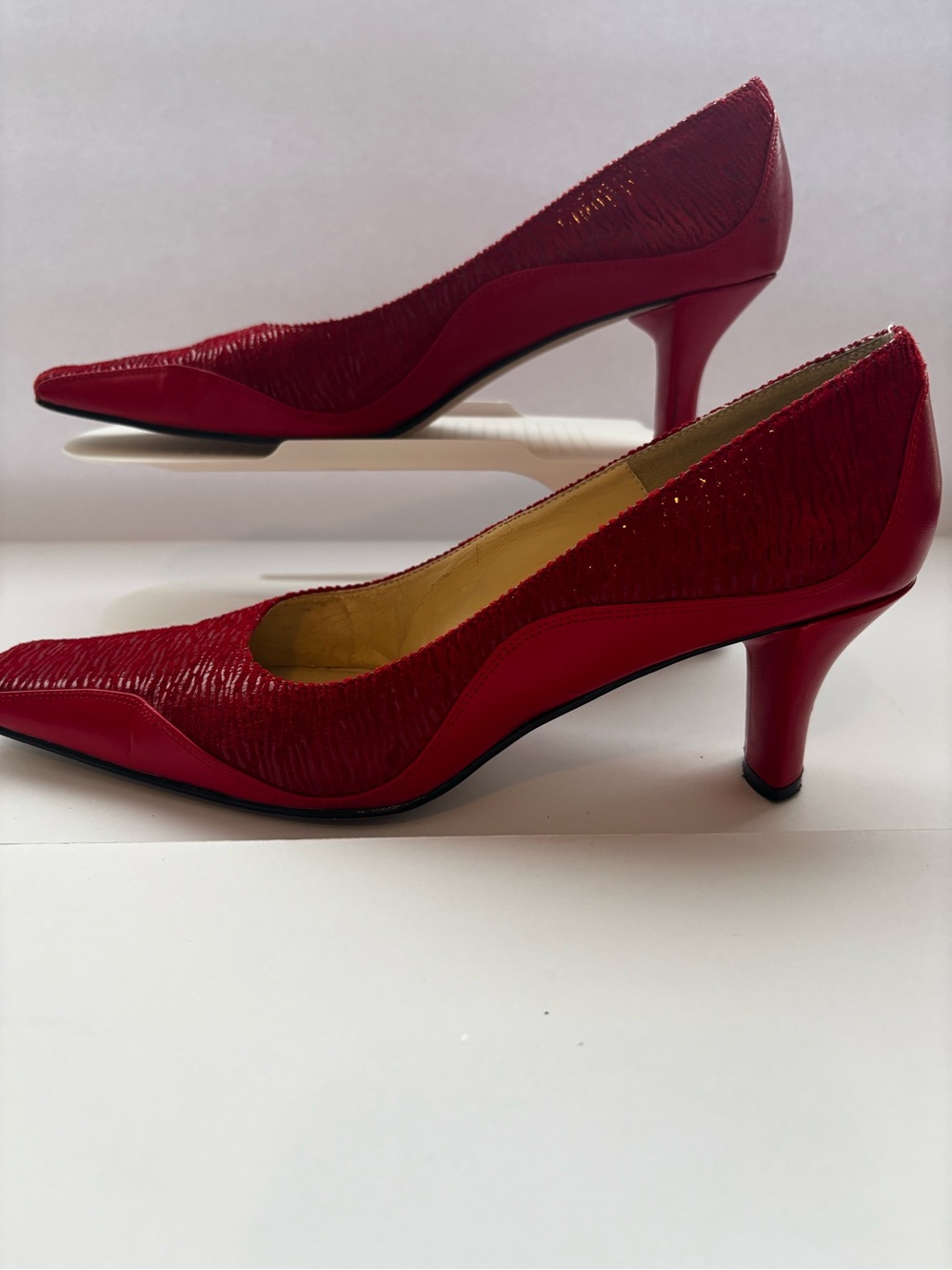 J.Renee Red Textured Pointed Toe Kitten Heel Pump